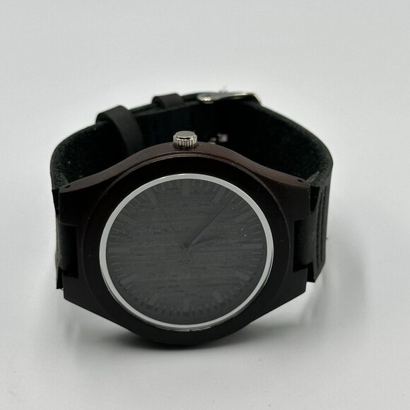 3 for $30 Minimalist Watch Men Brown Wood Case Black Leather Band 45MM - Picture 7 of 14